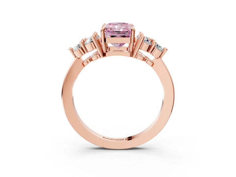 Rose gold Fancy Pink Radiant Cut Brilliant Diamond Cluster Accent Solitaire Ring with Prong Setting_3