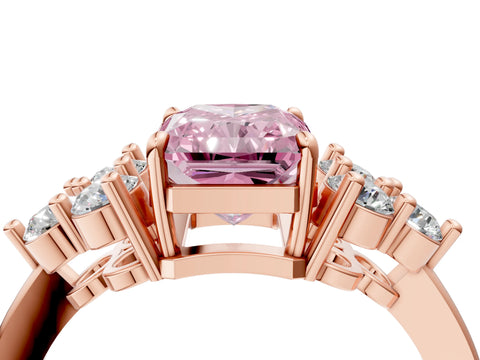 Rose gold Fancy Pink Radiant Cut Brilliant Diamond Cluster Accent Solitaire Ring with Prong Setting_4