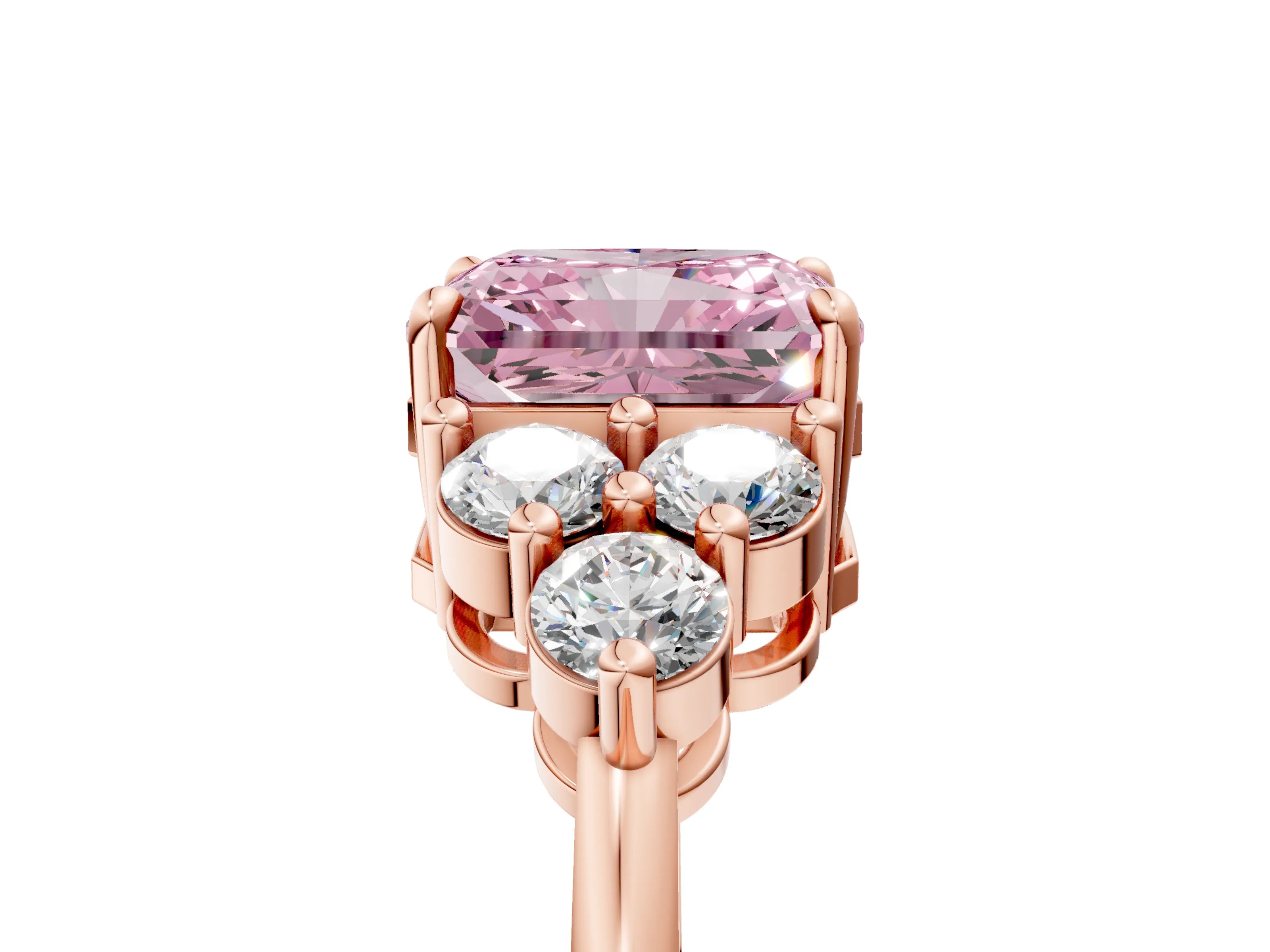 Rose gold Fancy Pink Radiant Cut Brilliant Diamond Cluster Accent Solitaire Ring with Prong Setting_5