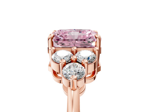 Rose gold Fancy Pink Radiant Cut Brilliant Diamond Cluster Accent Solitaire Ring with Prong Setting_5