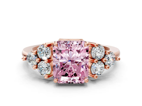 Rose gold Fancy Pink Radiant Cut Brilliant Diamond Cluster Accent Solitaire Ring with Prong Setting