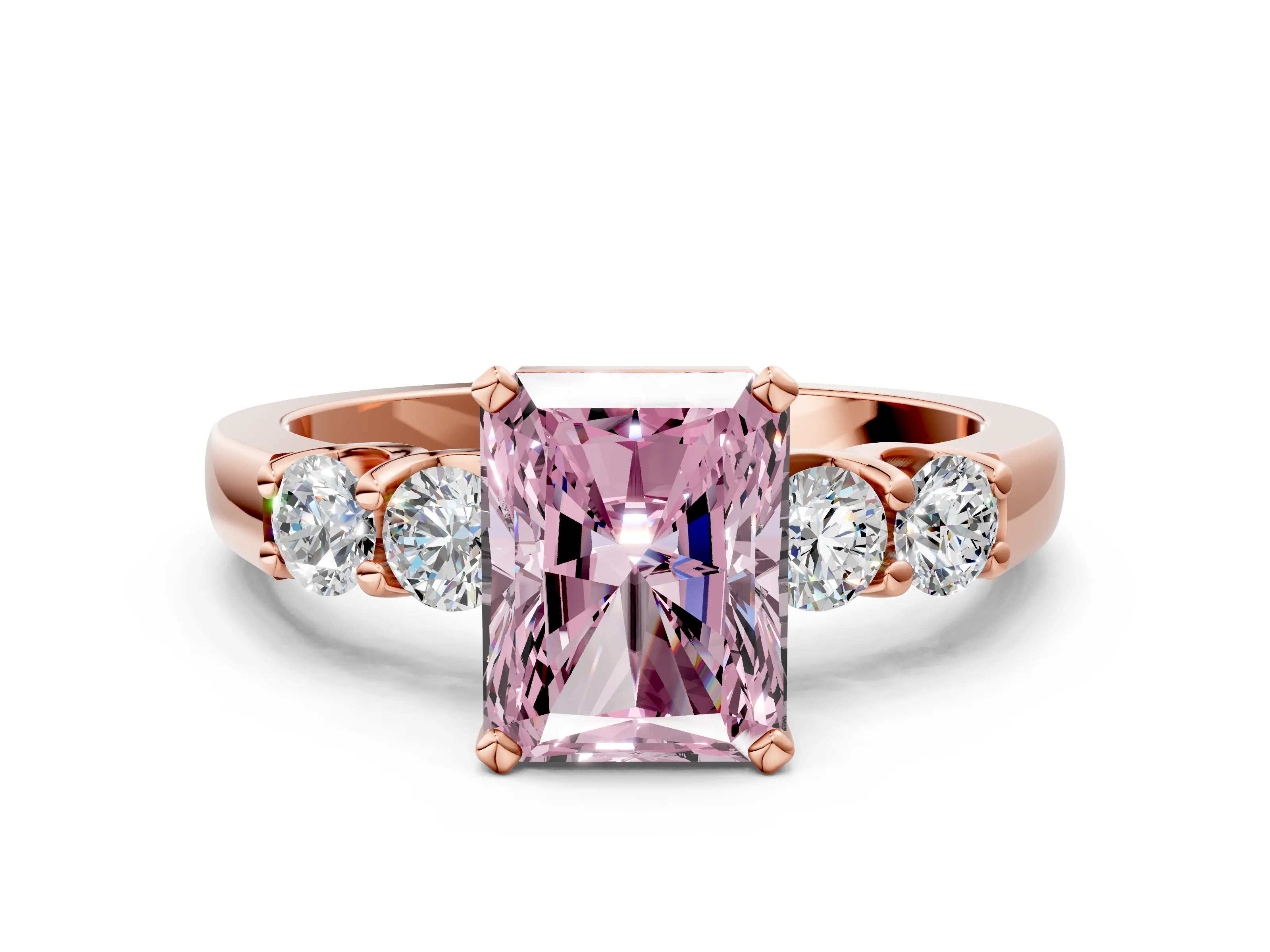 Rose gold Fancy Pink Radiant Cut Brilliant Diamond Five-Stone Engagement Ring with Prong Setting on a Classic Band_3
