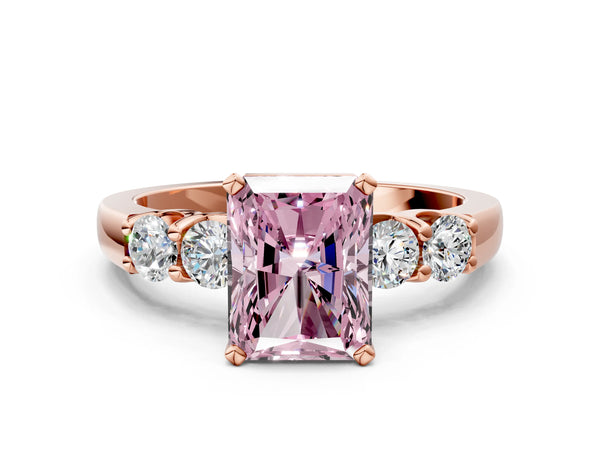 Rose gold Fancy Pink Radiant Cut Brilliant Diamond Five-Stone Engagement Ring with Prong Setting on a Classic Band