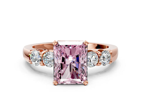 Rose gold Fancy Pink Radiant Cut Brilliant Diamond Five-Stone Engagement Ring with Prong Setting on a Classic Band_3