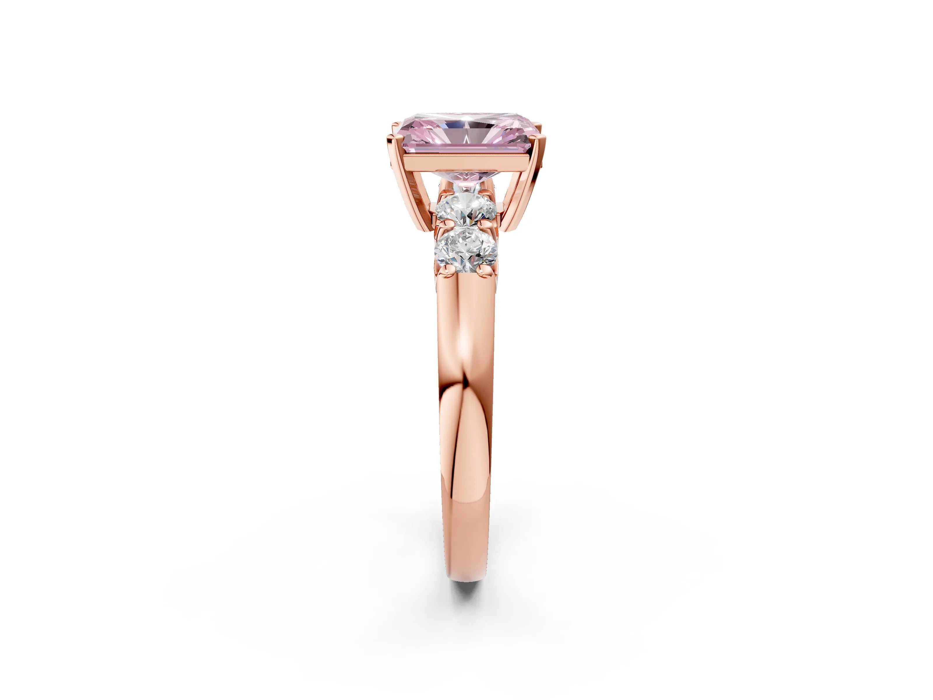 Rose gold Fancy Pink Radiant Cut Brilliant Diamond Five-Stone Engagement Ring with Prong Setting on a Classic Band_5