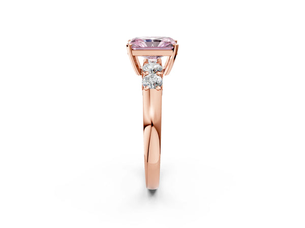 Rose gold Fancy Pink Radiant Cut Brilliant Diamond Five-Stone Engagement Ring with Prong Setting on a Classic Band