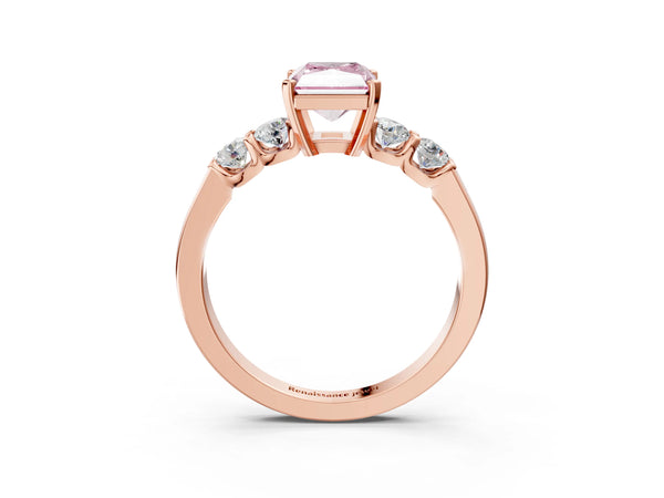 Rose gold Fancy Pink Radiant Cut Brilliant Diamond Five-Stone Engagement Ring with Prong Setting on a Classic Band