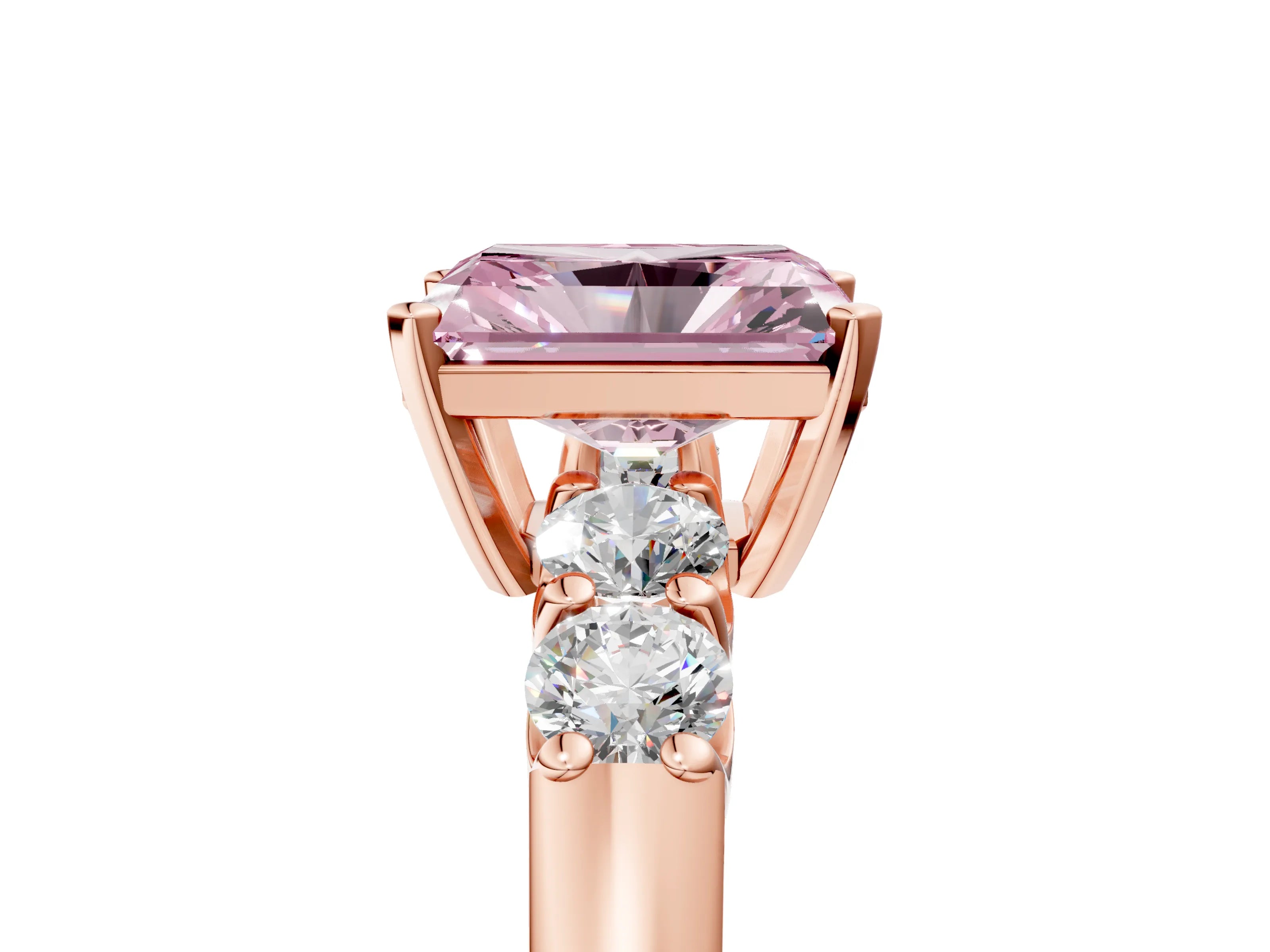 Rose gold Fancy Pink Radiant Cut Brilliant Diamond Five-Stone Engagement Ring with Prong Setting on a Classic Band_8