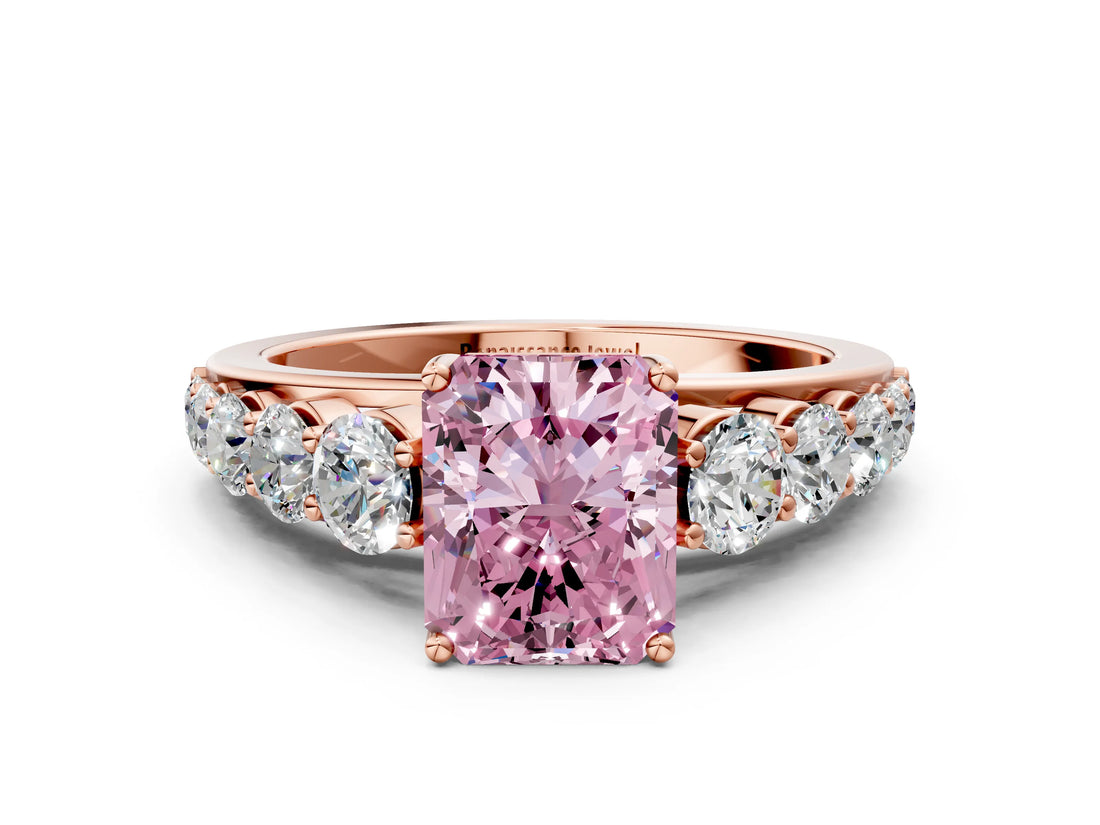 Rose gold Fancy Pink Radiant Cut Brilliant Diamond Pavé Band with Six-Prong Setting