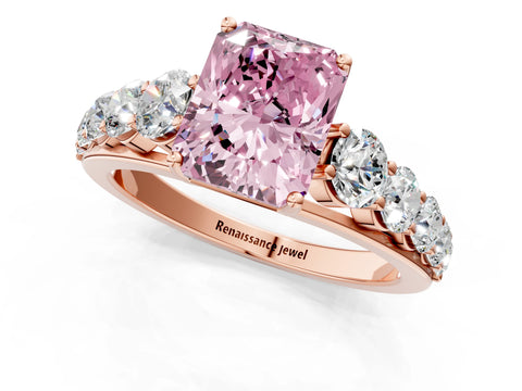 Rose gold Fancy Pink Radiant Cut Brilliant Diamond Pavé Band with Six-Prong Setting_1