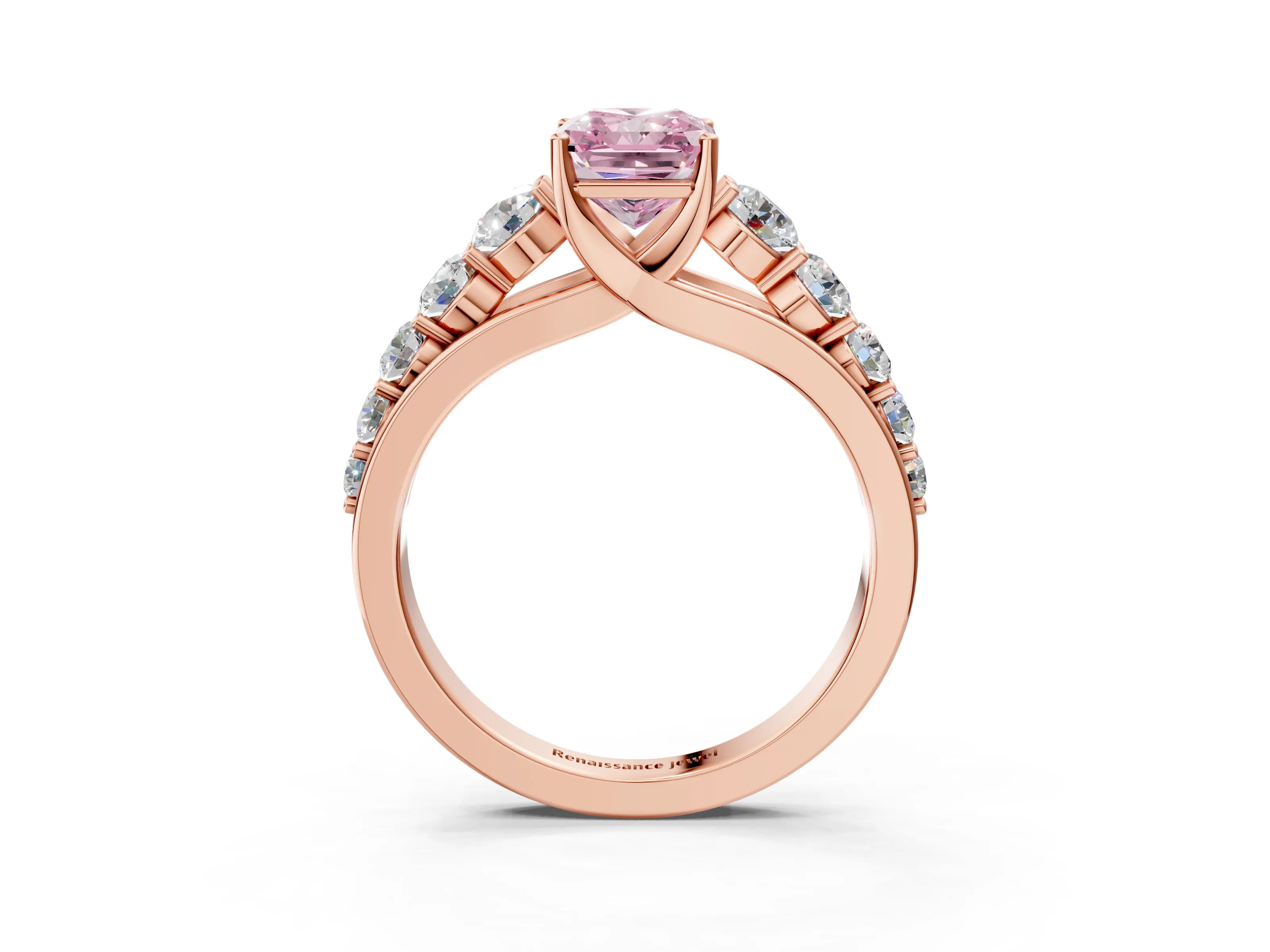 Rose gold Fancy Pink Radiant Cut Brilliant Diamond Pavé Band with Six-Prong Setting_3