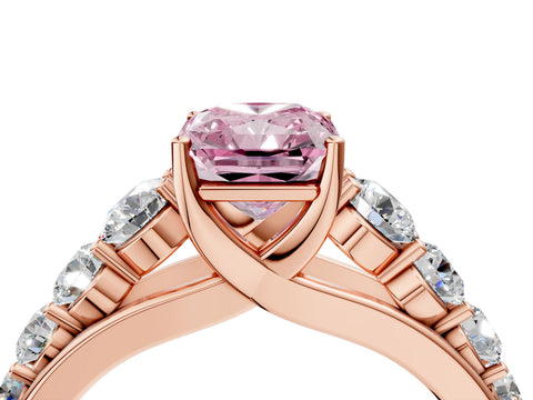 Rose gold Fancy Pink Radiant Cut Brilliant Diamond Pavé Band with Six-Prong Setting_4