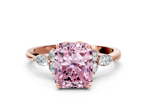 Rose gold Fancy Pink Radiant Cut Brilliant Diamond Solitaire Ring with Pear Side Stones and Four-Prong Setting_3