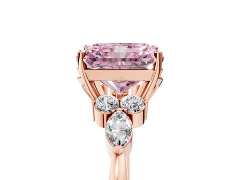Rose gold Fancy Pink Radiant Cut Brilliant Diamond Solitaire Ring with Pear Side Stones and Four-Prong Setting_8