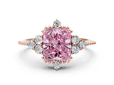 Rose gold Fancy Pink Radiant Cut Brilliant Diamond with Cluster Setting on a Beaded Band and Four-Prong Setting