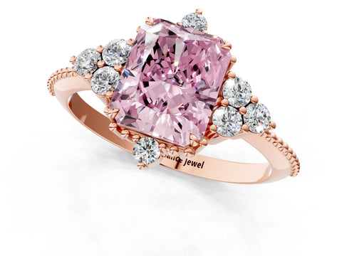 Rose gold Fancy Pink Radiant Cut Brilliant Diamond with Cluster Setting on a Beaded Band and Four-Prong Setting_1