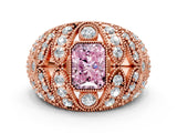 Rose gold Fancy Pink Radiant Cut Brilliant Halo Pave Diamond Milgrain Ring