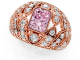 Rose gold Fancy Pink Radiant Cut Brilliant Halo Pave Diamond Milgrain Ring_1