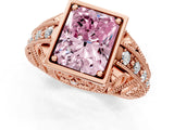 Rose gold Fancy Pink Radiant Cut Brilliant Milgrain Filigree Diamond Ring with Square Prong Setting_1