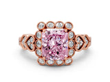 Rose gold Fancy Pink Radiant Cut Brilliant Milgrain Pave Heart Band Solitaire Ring