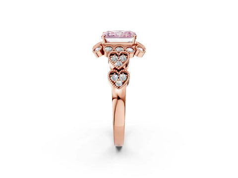 Rose gold Fancy Pink Radiant Cut Brilliant Milgrain Pave Heart Band Solitaire Ring_2
