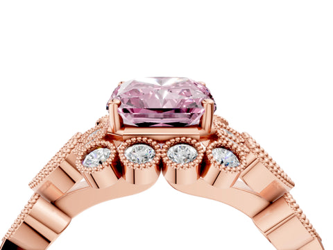 Rose gold Fancy Pink Radiant Cut Brilliant Milgrain Pave Heart Band Solitaire Ring_4
