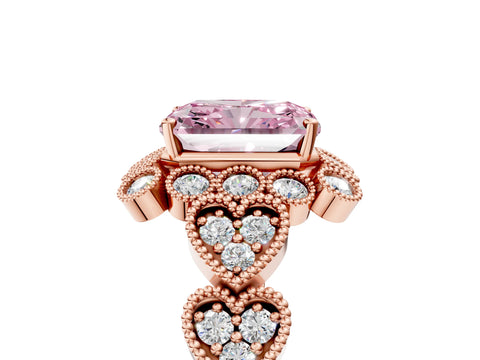 Rose gold Fancy Pink Radiant Cut Brilliant Milgrain Pave Heart Band Solitaire Ring_5