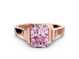 Rose gold Fancy Pink Radiant Cut Brilliant Solitaire Diamond Ring with Channel Set Band and Bar Prong Setting