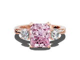 Rose gold Fancy Pink Radiant Cut Brilliant Three-Stone Diamond Ring with Pavé Band and Four-Prong Setting_3