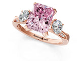 Rose gold Fancy Pink Radiant Cut Brilliant Three-Stone Diamond Ring with Pavé Band and Four-Prong Setting_4