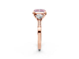 Rose gold Fancy Pink Radiant Cut Brilliant Three-Stone Diamond Ring with Pavé Band and Four-Prong Setting_5