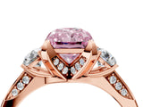 Rose gold Fancy Pink Radiant Cut Brilliant Three-Stone Diamond Ring with Pavé Band and Four-Prong Setting_7