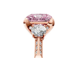 Rose gold Fancy Pink Radiant Cut Brilliant Three-Stone Diamond Ring with Pavé Band and Four-Prong Setting_8