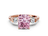 Rose gold Fancy Pink Radiant Cut Brilliant Three-Stone Pave Band with Four-Prong Setting