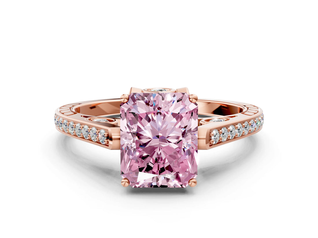 Rose gold Fancy Pink Radiant  Cut Cathedral Pave Diamond Engagement Ring with Six-Prong Setting_32
