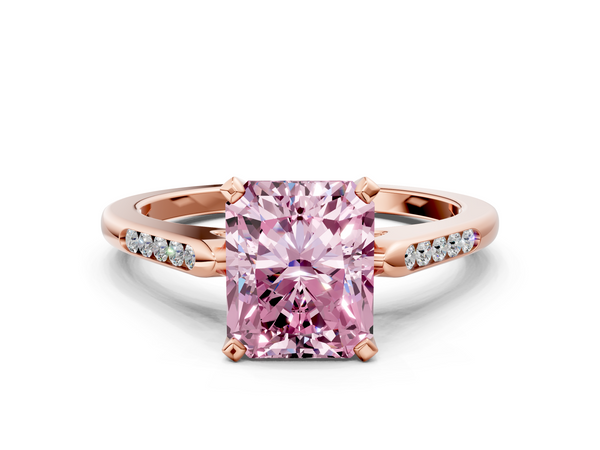 Rose gold Fancy Pink Radiant  Cut Channel Set Solitaire Engagement Ring with Four-Prong Setting