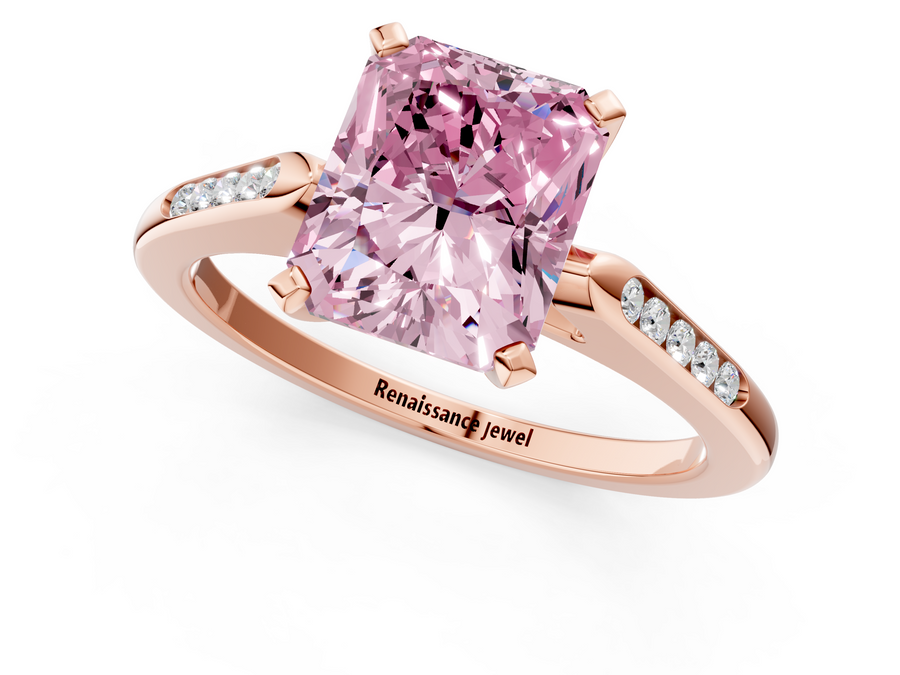 Rose gold Fancy Pink Radiant  Cut Channel Set Solitaire Engagement Ring with Four-Prong Setting
