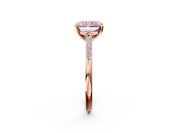 Rose gold Fancy Pink Radiant  Cut Channel Set Solitaire Engagement Ring with Four-Prong Setting