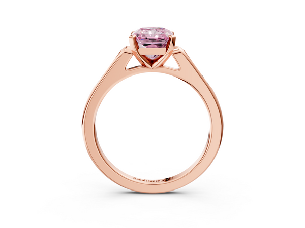 Rose gold Fancy Pink Radiant  Cut Channel Set Solitaire Engagement Ring with Four-Prong Setting
