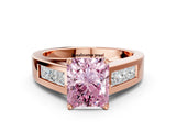 Rose gold Fancy Pink Radiant Cut Cut Channel Set Solitaire Ring with Four-Prong Setting
