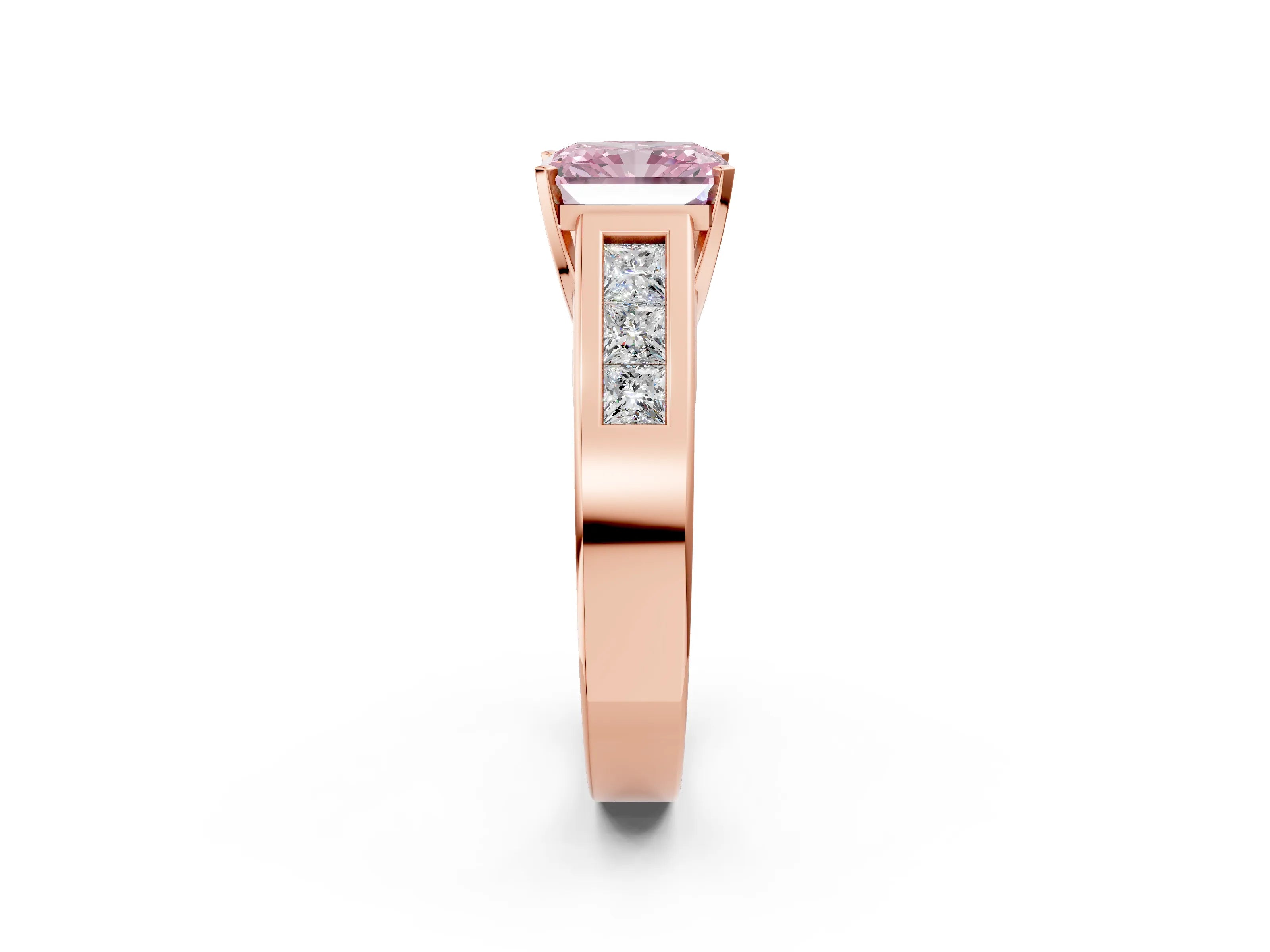 Rose gold Fancy Pink Radiant Cut Cut Channel Set Solitaire Ring with Four-Prong Setting_2