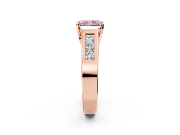 Rose Gold Radiant Cut Engagement Ring Setting for Fancy Pink Center with Channel-Set Shoulders