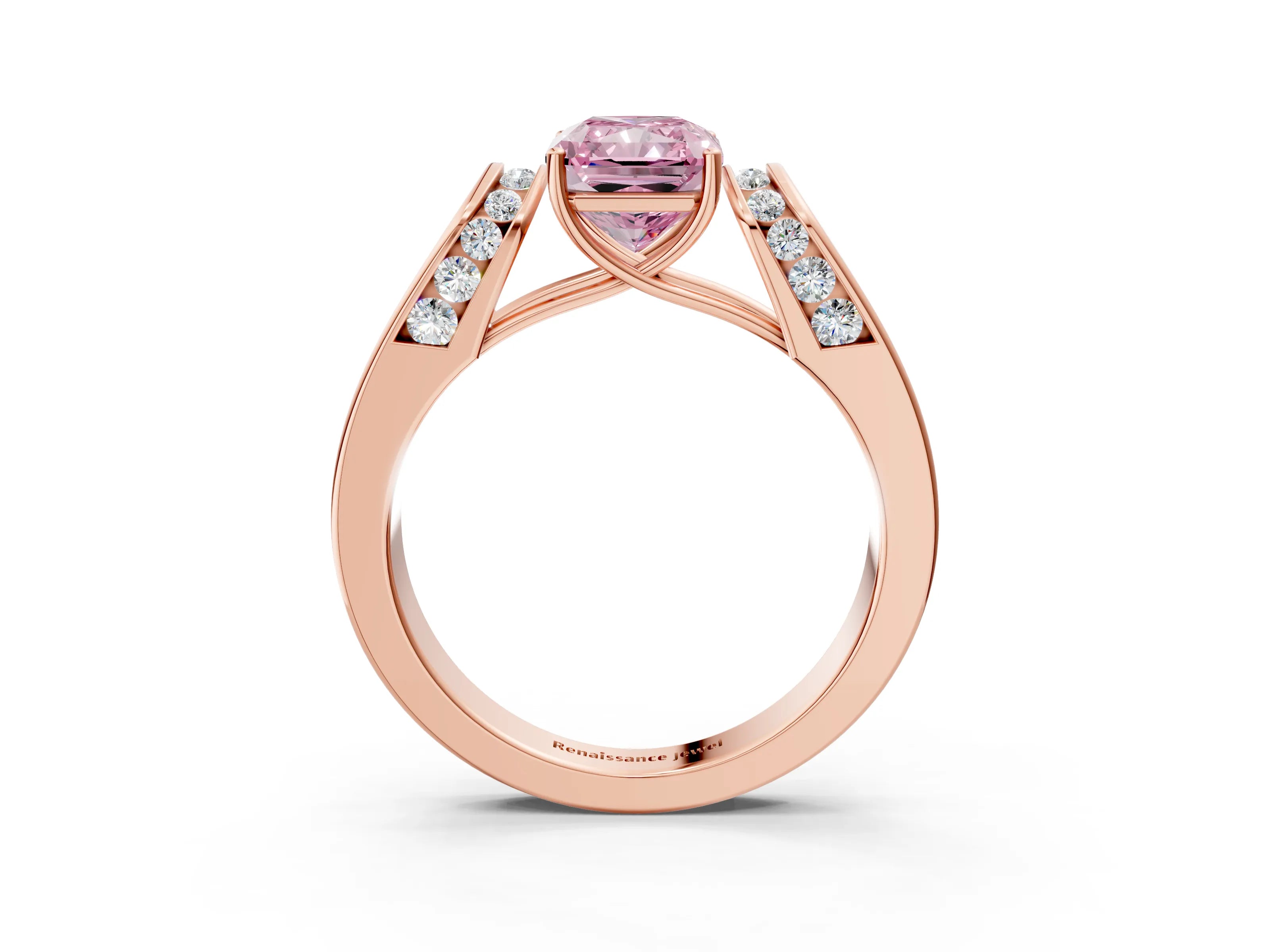 Rose gold Fancy Pink Radiant Cut Cut Diamond Channel Set Solitaire Ring with Four-Prong Setting_3