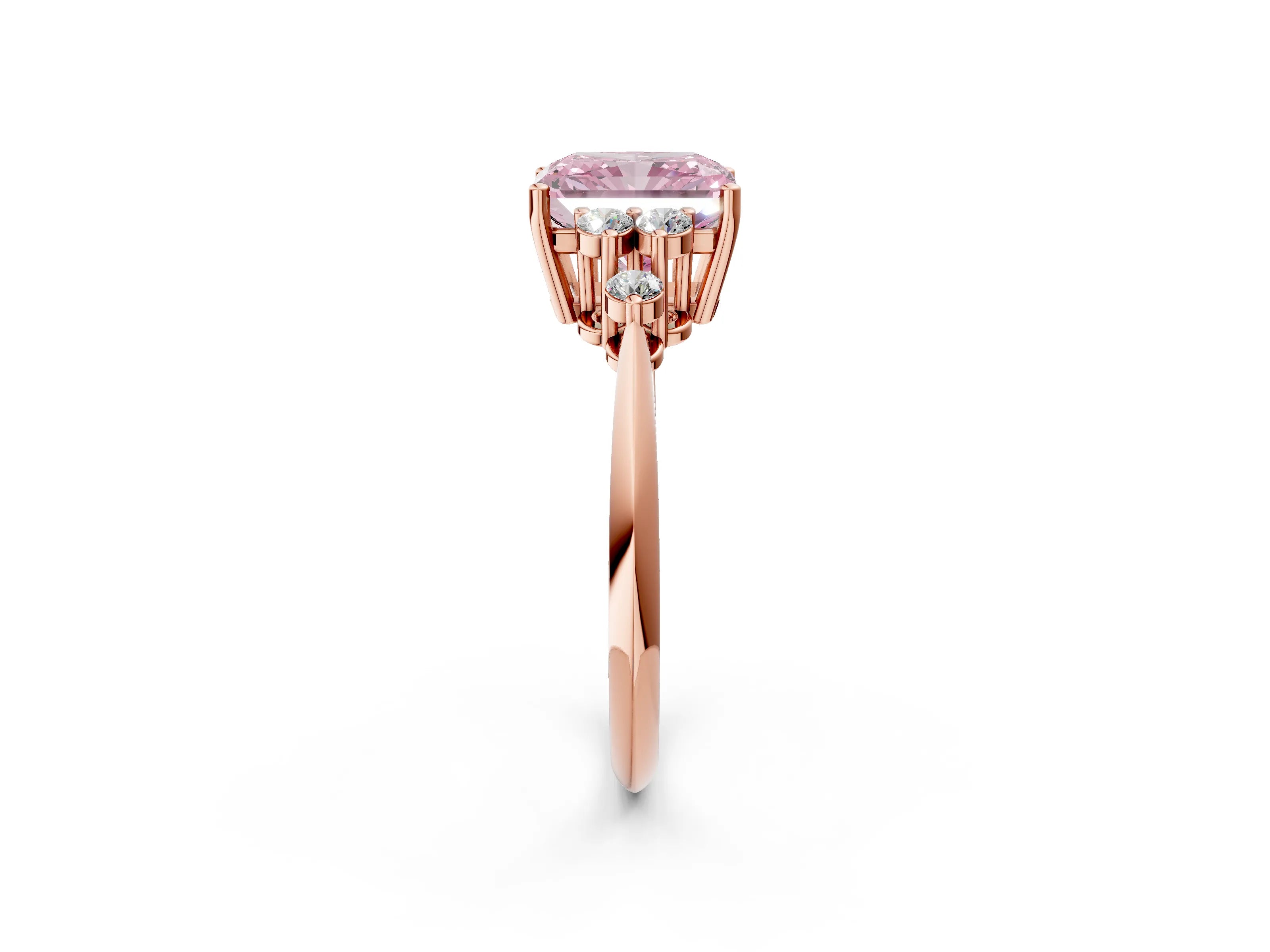 Rose gold Fancy Pink Radiant Cut Cut Diamond Cluster Ring with Solitaire Band and Four-Prong Setting_2