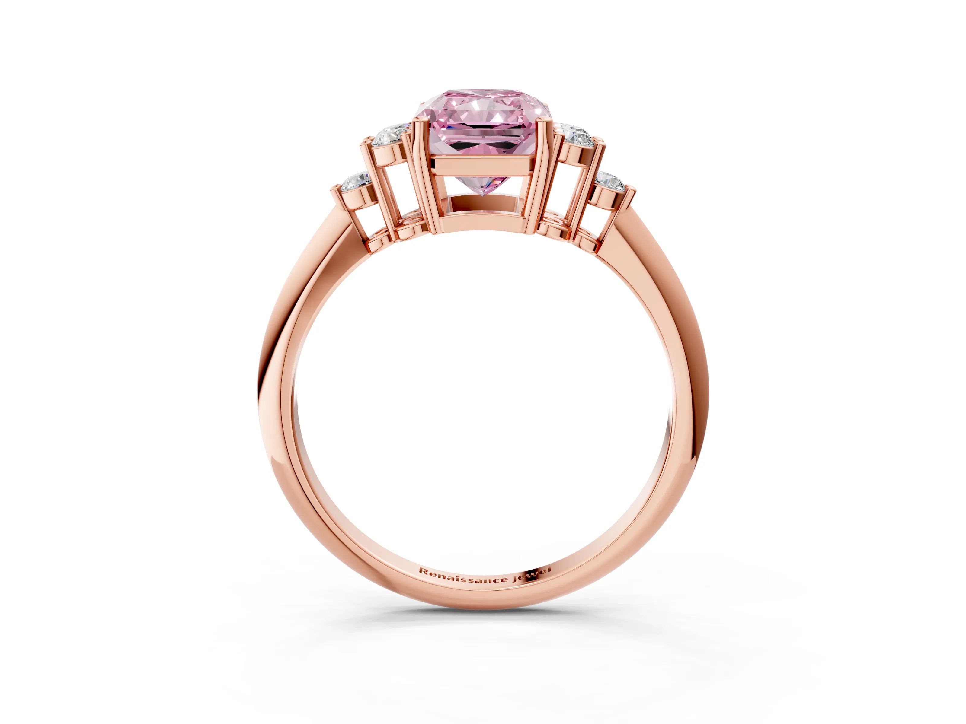 Rose gold Fancy Pink Radiant Cut Cut Diamond Cluster Ring with Solitaire Band and Four-Prong Setting_3