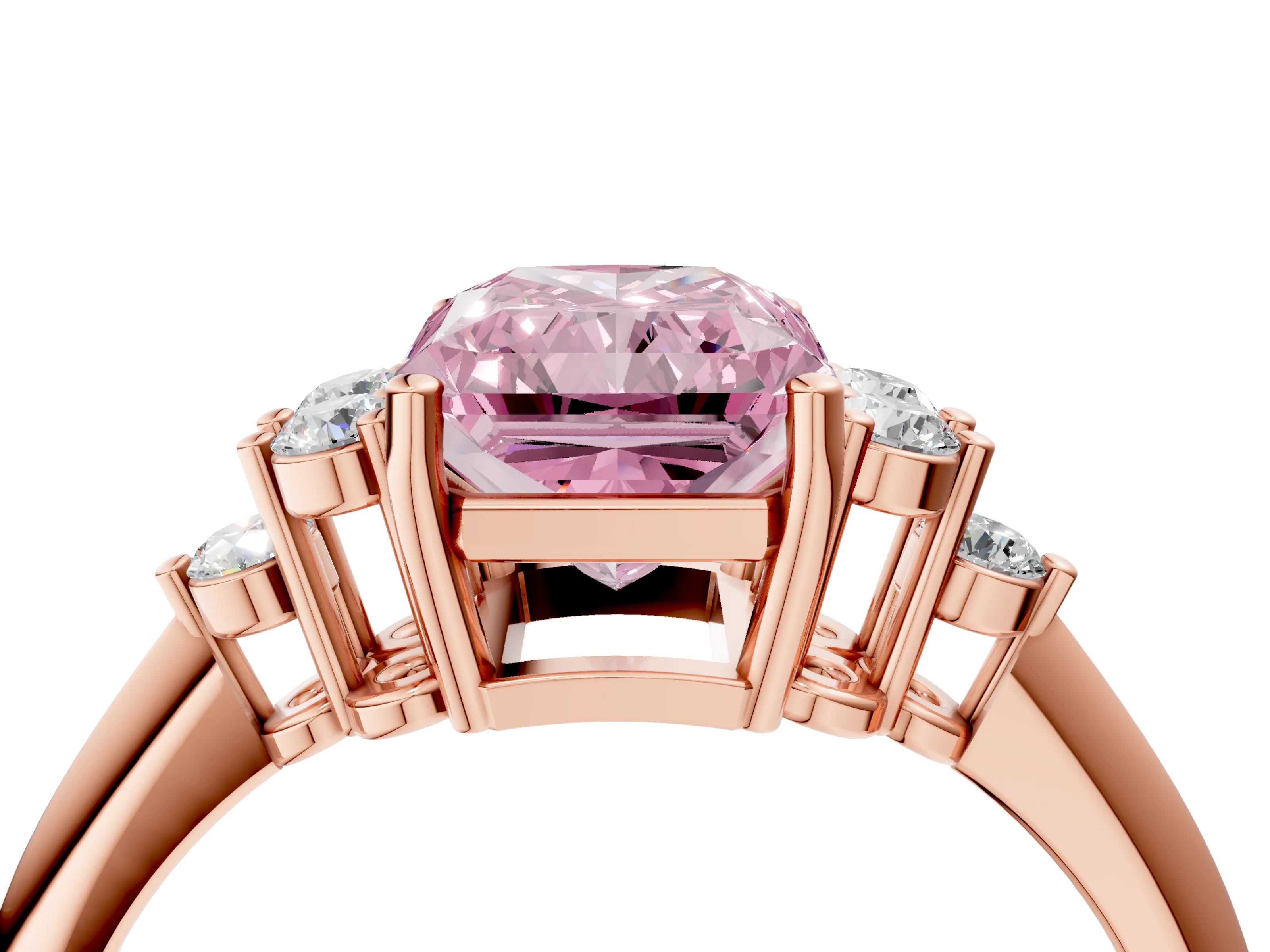 Rose gold Fancy Pink Radiant Cut Cut Diamond Cluster Ring with Solitaire Band and Four-Prong Setting_4
