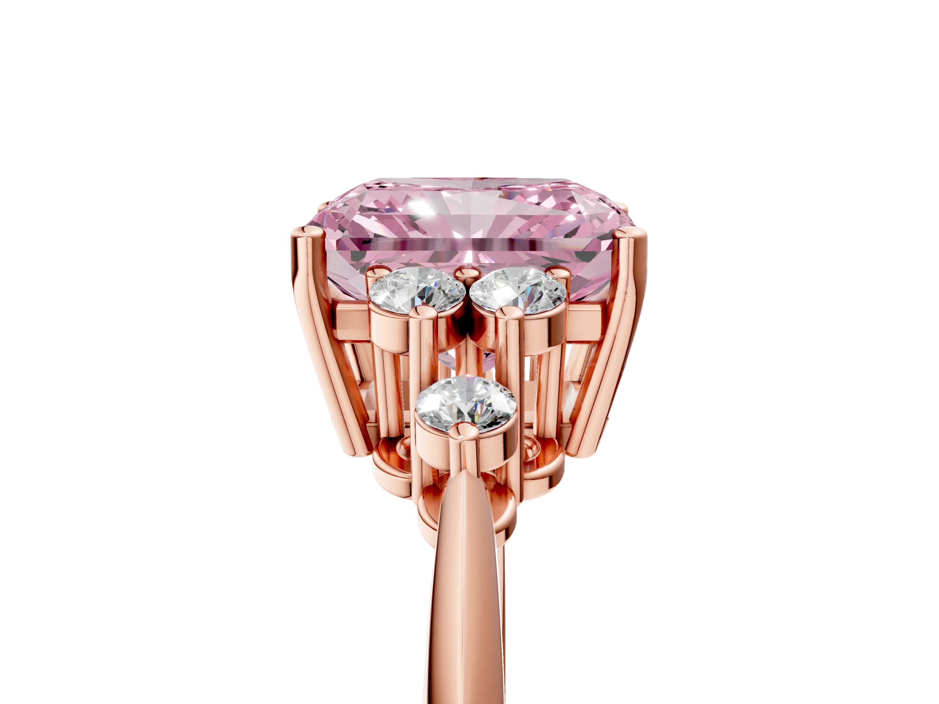 Rose gold Fancy Pink Radiant Cut Cut Diamond Cluster Ring with Solitaire Band and Four-Prong Setting_5