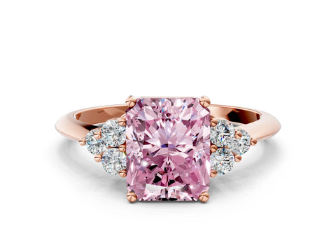 Rose gold Fancy Pink Radiant Cut Cut Diamond Cluster Ring with Solitaire Band and Four-Prong Setting