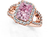Rose gold Fancy Pink Radiant Cut Cut Diamond Halo Engagement Ring with Open Split Pavé Band_1