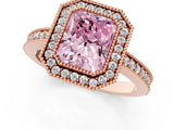Rose gold Fancy Pink Radiant Cut-Cut Diamond Halo Engagement Ring with Pave Band and Prong Setting_1